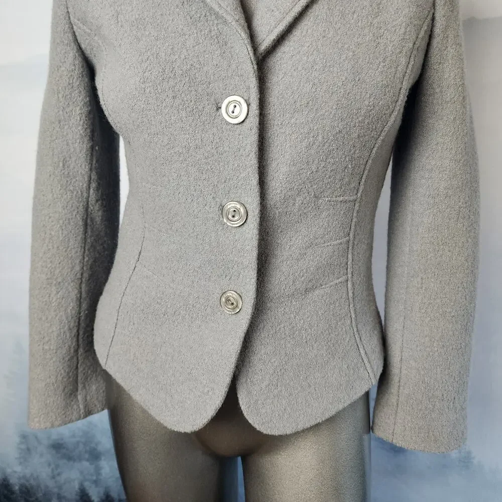 Linea Domani 100% Wool Gray V-Neck Y2557 Blazer | Women's 8